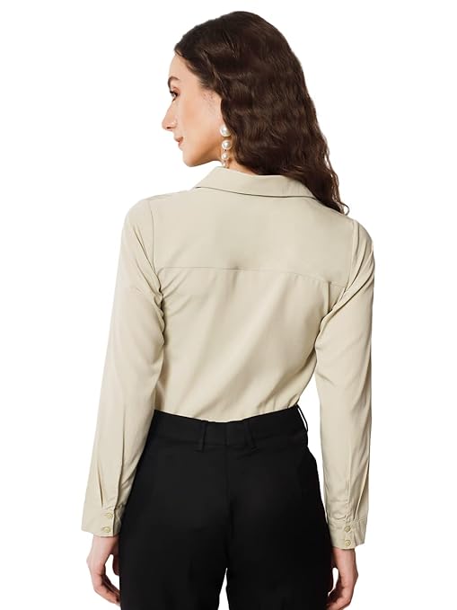Women Office Wear Formal Beige Shirt - Image 2