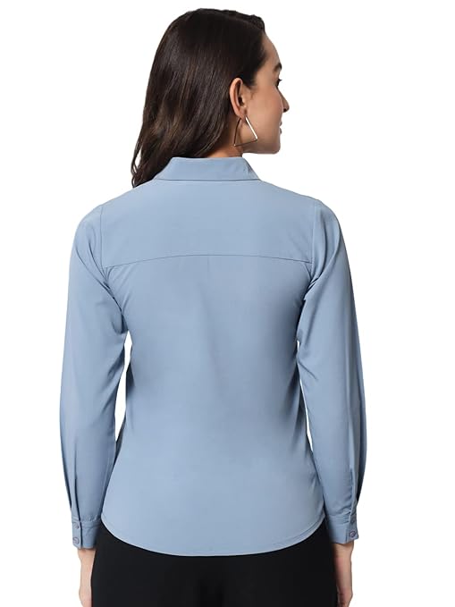 Women Office Wear Formal Blue Shirt - Image 2
