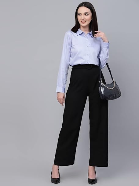 Women Solid Regular Formal Blue Shirt - Image 2
