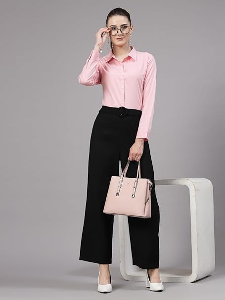 Women Solid Regular Formal Pink Shirt - Image 3