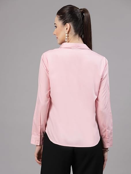 Women Solid Regular Formal Pink Shirt - Image 2
