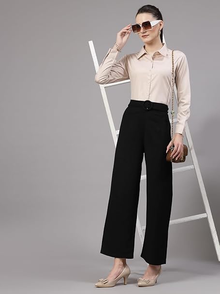 Women Solid Regular Formal Beige Shirt - Image 3