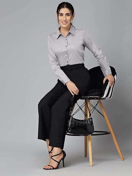 Women Solid Regular Formal Grey Shirt - Image 2