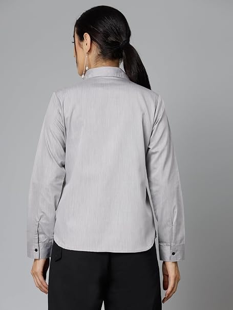 Women Solid Regular Formal Grey Shirt - Image 3