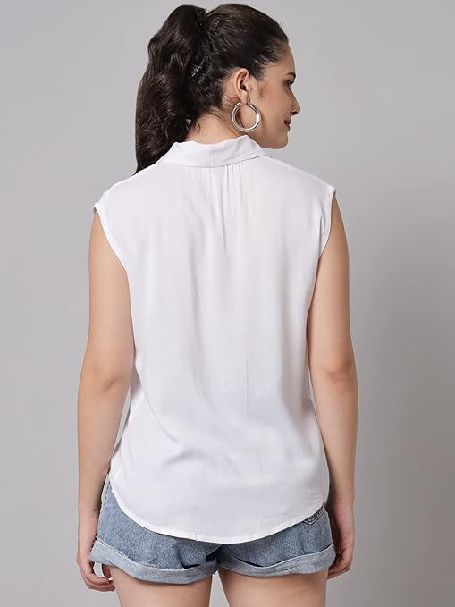 Women Plain Sleevesless White Shirt - Image 2