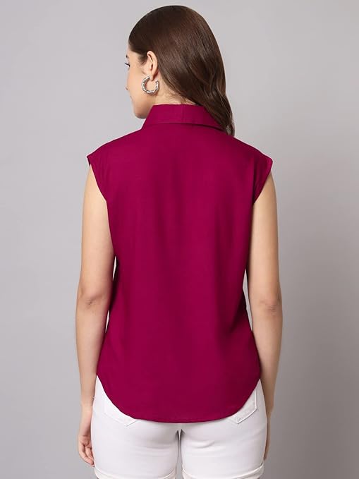 Women Plain Sleevesless Wine Shirt - Image 2