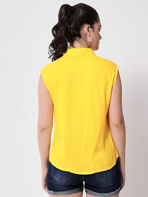 Women Plain Sleevesless Yellow Shirt - Image 2
