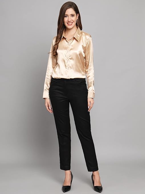 Women Formal Satin Golden Shirt - Image 3