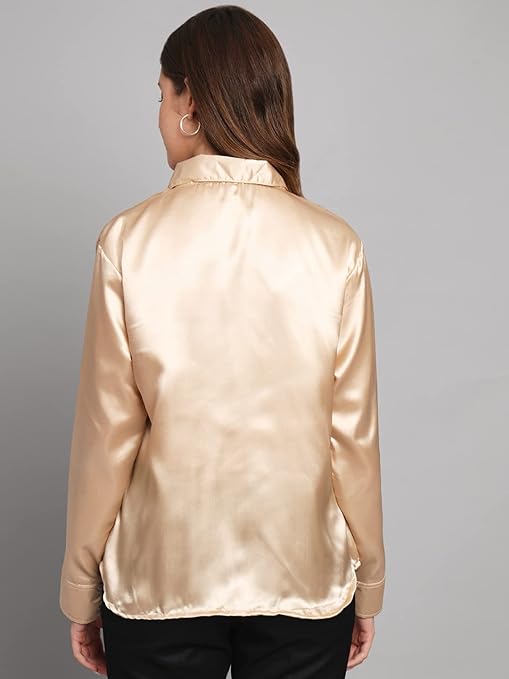 Women Formal Satin Golden Shirt - Image 2
