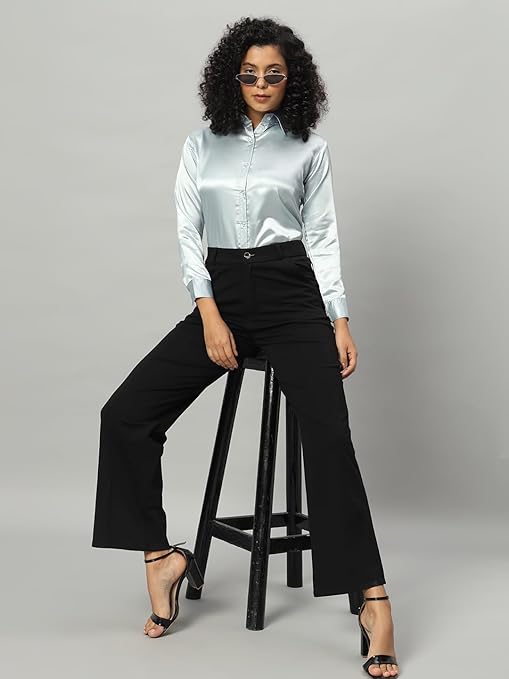 Women Formal Satin Grey Shirt - Image 3
