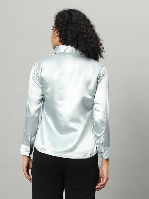Women Formal Satin Grey Shirt - Image 2