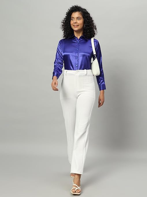 Women Formal Satin Royal Blue Shirt - Image 3
