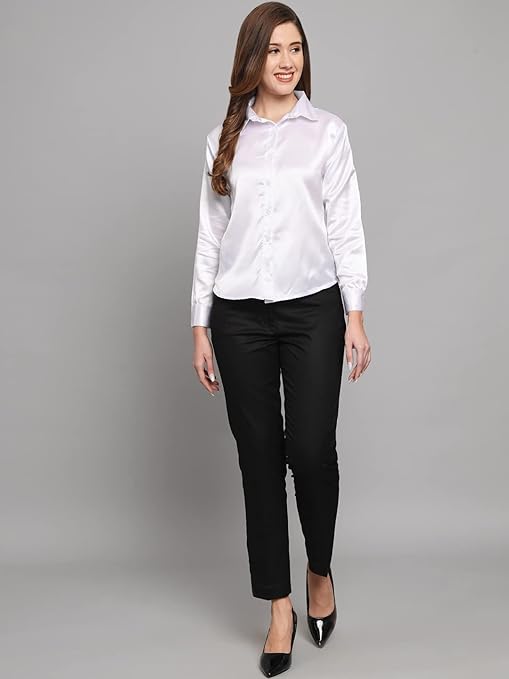 Women Formal Satin White Shirt - Image 3