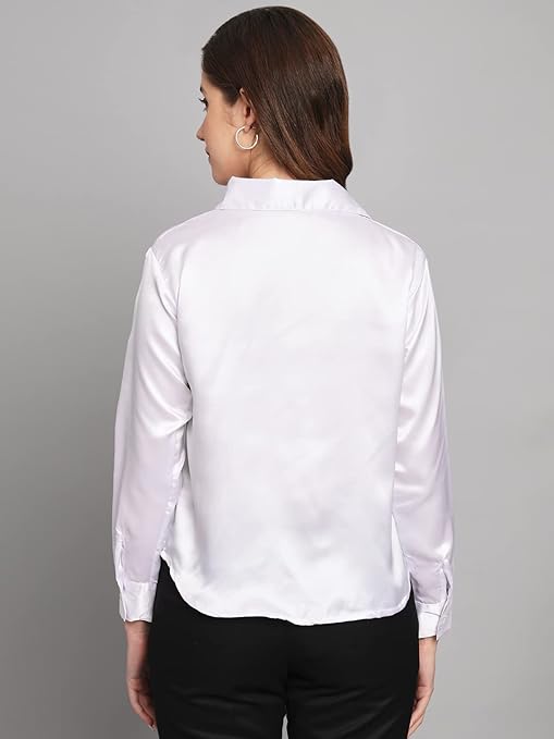 Women Formal Satin White Shirt - Image 2