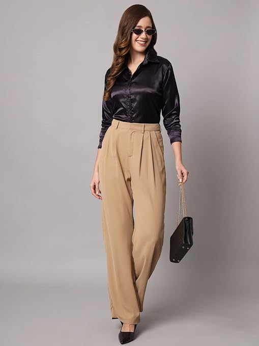 Women Formal Satin Dark Black Shirt - Image 3