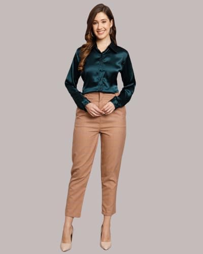 Women Formal Satin Dark Green Shirt - Image 3