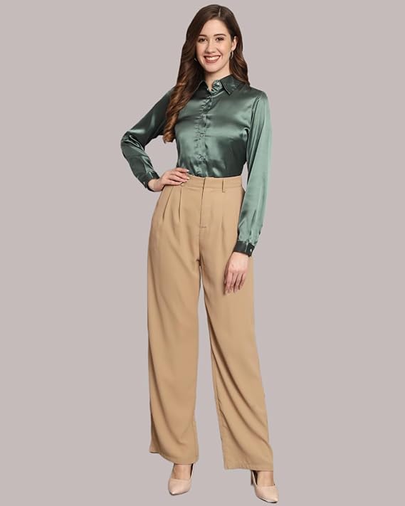 Women Formal Satin Greyish Green Shirt - Image 3