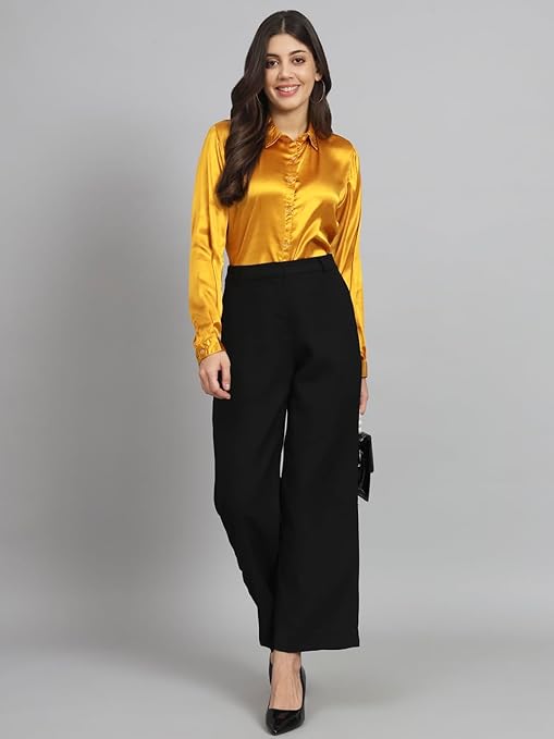 Women Formal Satin Mustard Shirt - Image 3