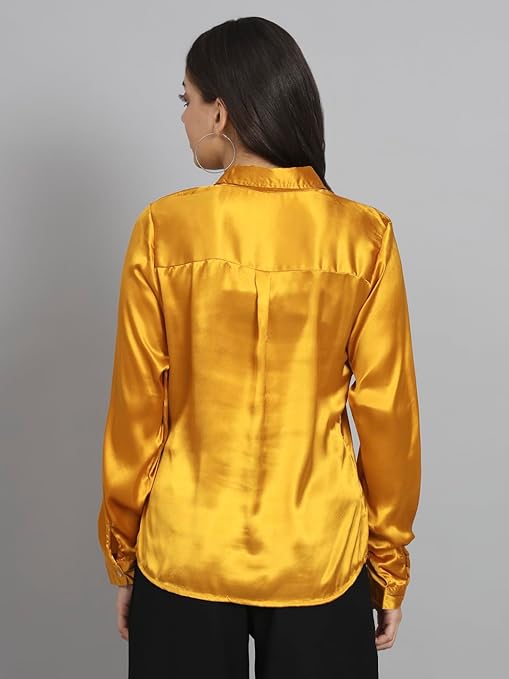 Women Formal Satin Mustard Shirt - Image 2