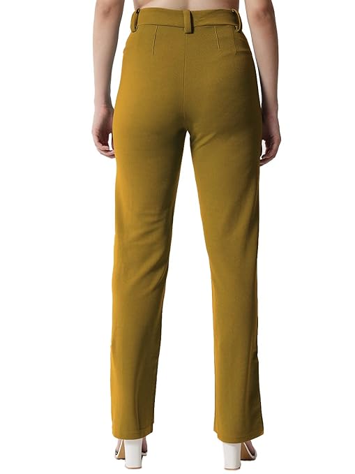 Women Polyester Solid Brown Trousers - Image 2
