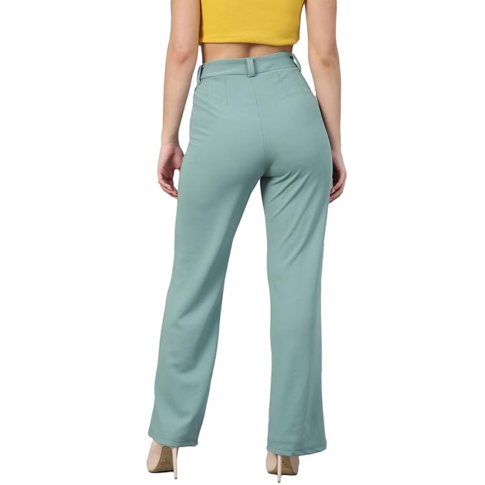 Women Polyester Solid Light Blue Trousers - Image 2