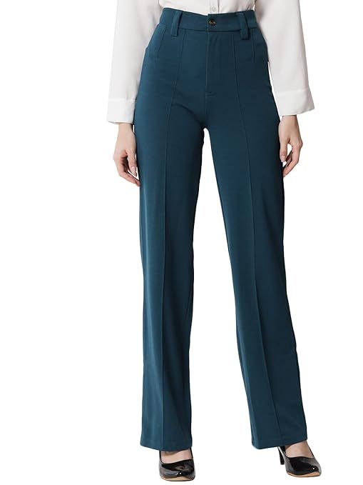 Women Polyester Solid Teal Green Trousers - Image 3