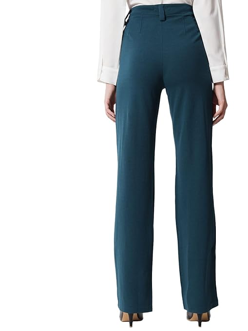 Women Polyester Solid Teal Green Trousers - Image 2