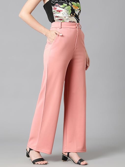 Women's High Rise Baby Pink Cotton Fit Trousers - Image 3