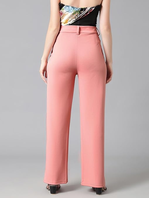 Women's High Rise Baby Pink Cotton Fit Trousers - Image 2