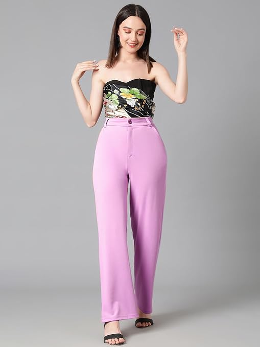 Women's High Rise Lavender Cotton Fit Trousers - Image 3