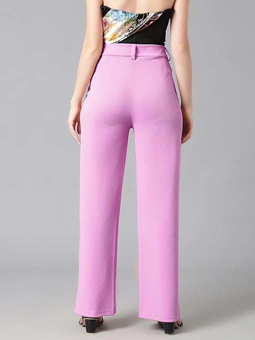 Women's High Rise Lavender Cotton Fit Trousers - Image 2