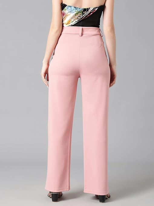 Women's High Rise Light Pink Cotton Fit Trousers - Image 2