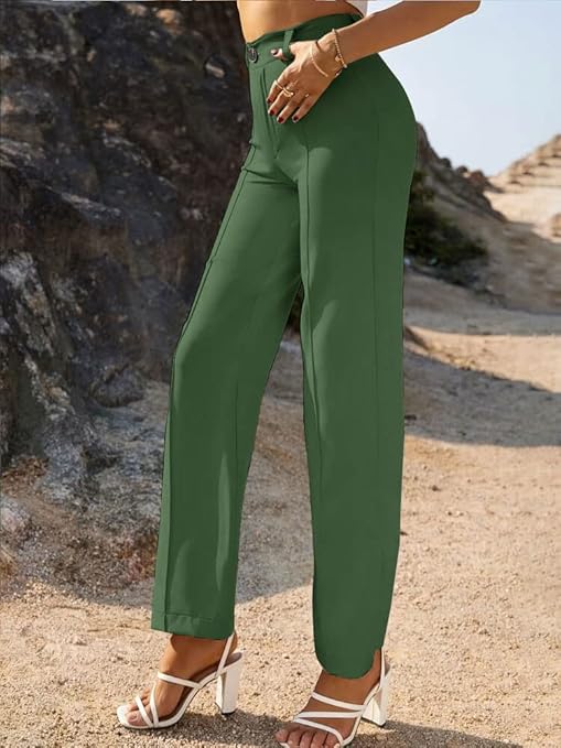 Women Bell Bottom Green Trousers - Image 3