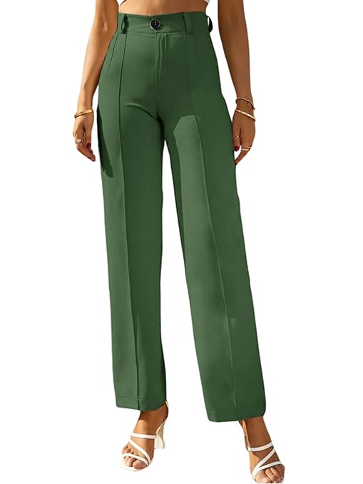 Women Bell Bottom Green Trousers - Image 2