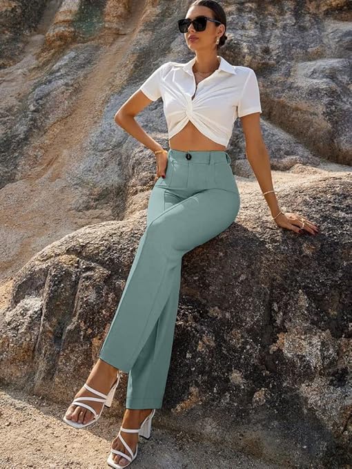 Women Bell Bottom Pastel Blue Trousers - Image 3