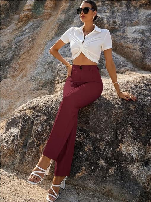 Women Bell Bottom Maroon Trousers - Image 3