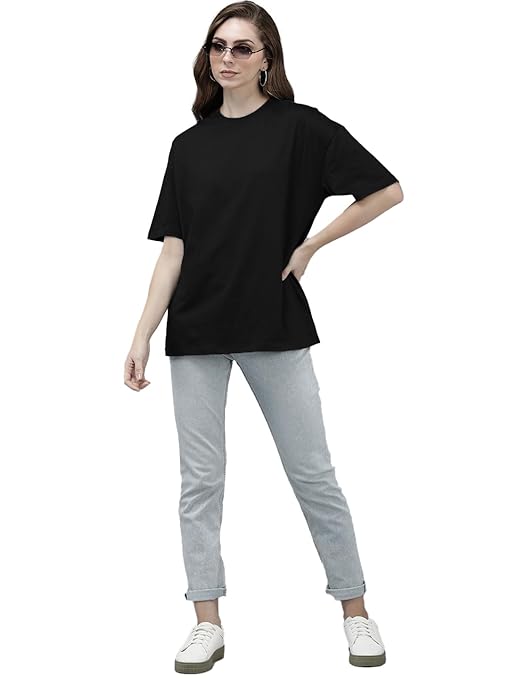 Women Oversized Half Sleeve Black Tshirt - Image 3