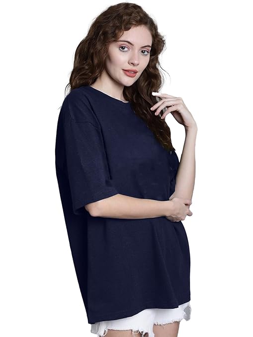 Women Oversized Half Sleeve Navy Tshirt - Image 2