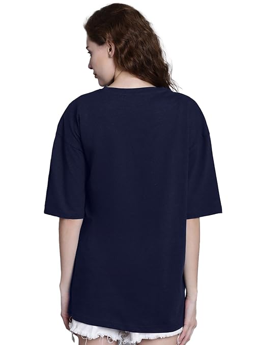 Women Oversized Half Sleeve Navy Tshirt - Image 3