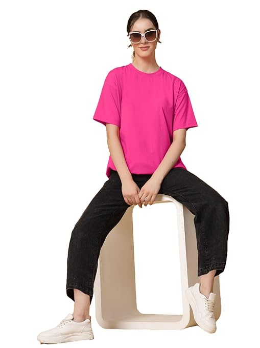 Women Oversized Half Sleeve Pink Tshirt - Image 3