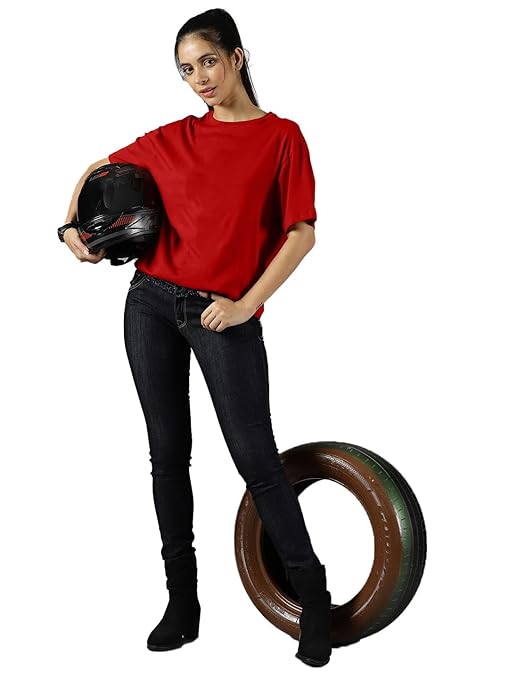 Women Oversized Half Sleeve Red Tshirt - Image 3