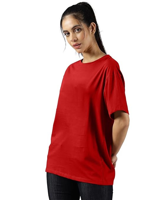 Women Oversized Half Sleeve Red Tshirt - Image 2