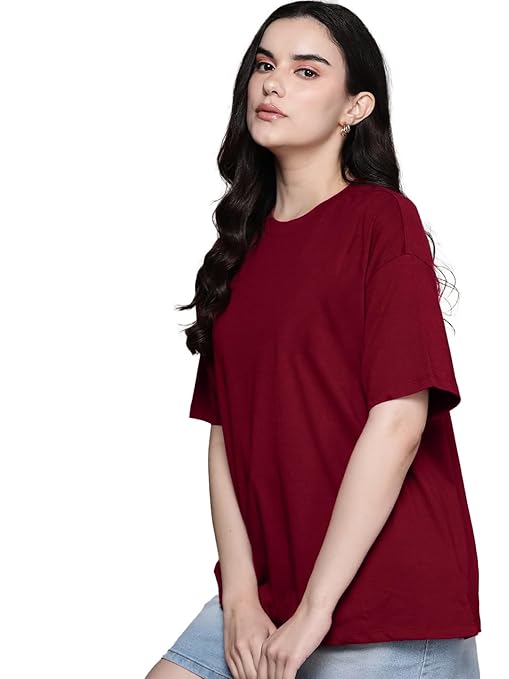 Women Oversized Half Sleeve Maroon Tshirt - Image 2