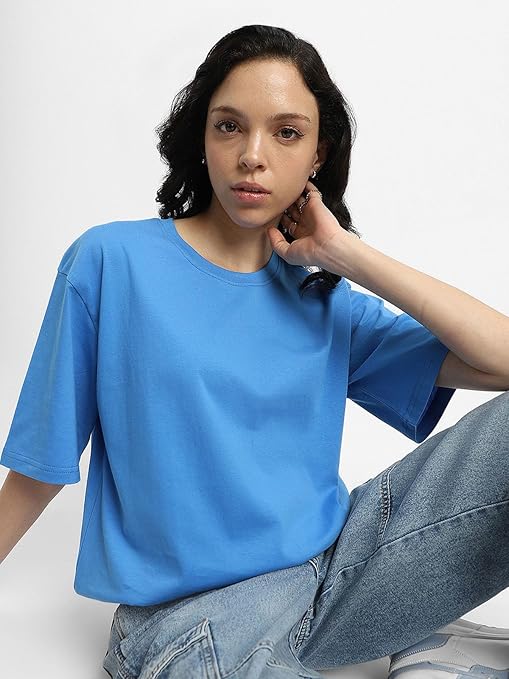 Pure Cotton Women Half Sleeve Blue T-Shirt - Image 3