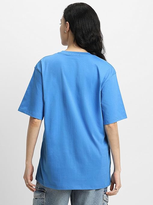 Pure Cotton Women Half Sleeve Blue T-Shirt - Image 2