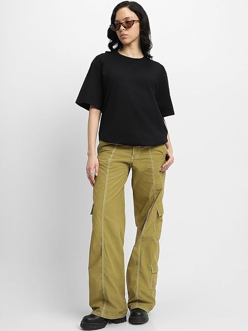 Pure Cotton Women Half Sleeve Black T-Shirt - Image 3