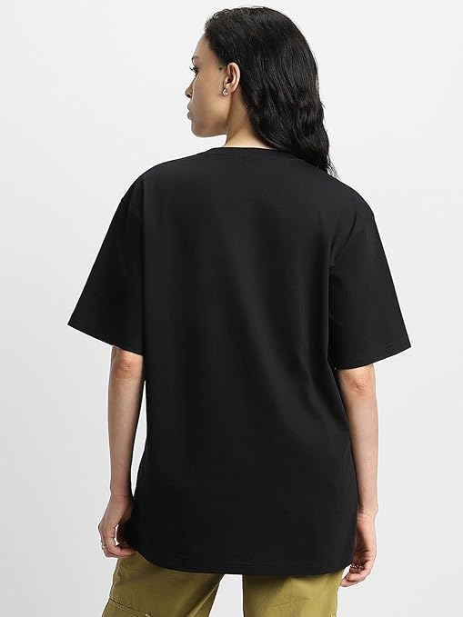 Pure Cotton Women Half Sleeve Black T-Shirt - Image 2
