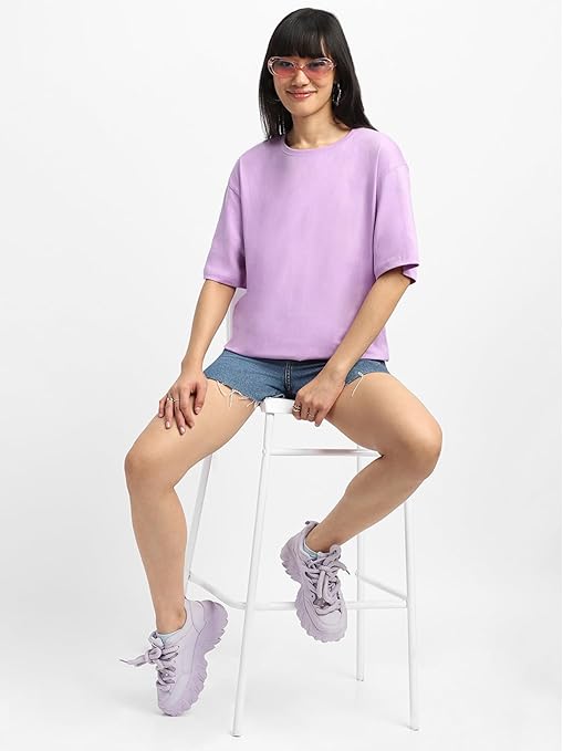 Pure Cotton Women Half Sleeve Purple T-Shirt - Image 3