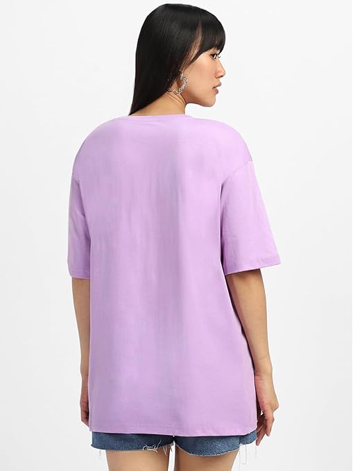Pure Cotton Women Half Sleeve Purple T-Shirt - Image 2