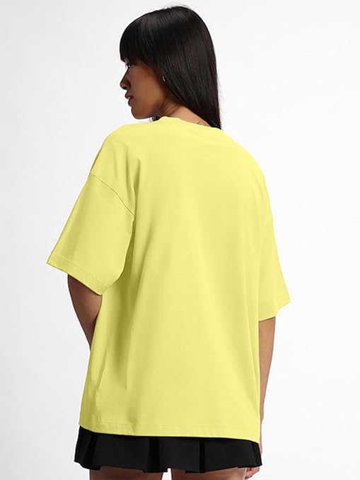 Pure Cotton Women Half Sleeve Limegreen T-Shirt - Image 2